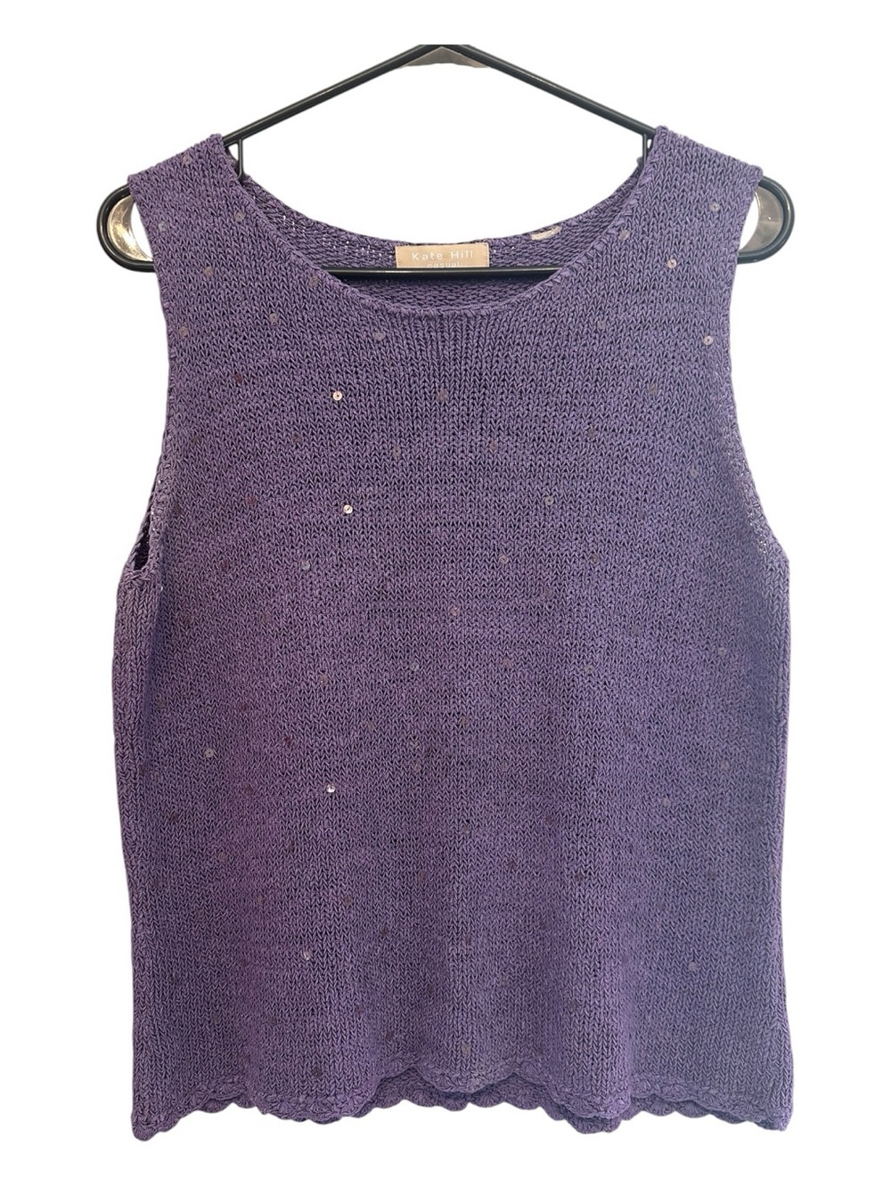 Vintage Y2K Kate Hill Purple Sequin Knit Tank/Sweater Vest Est Size Medium